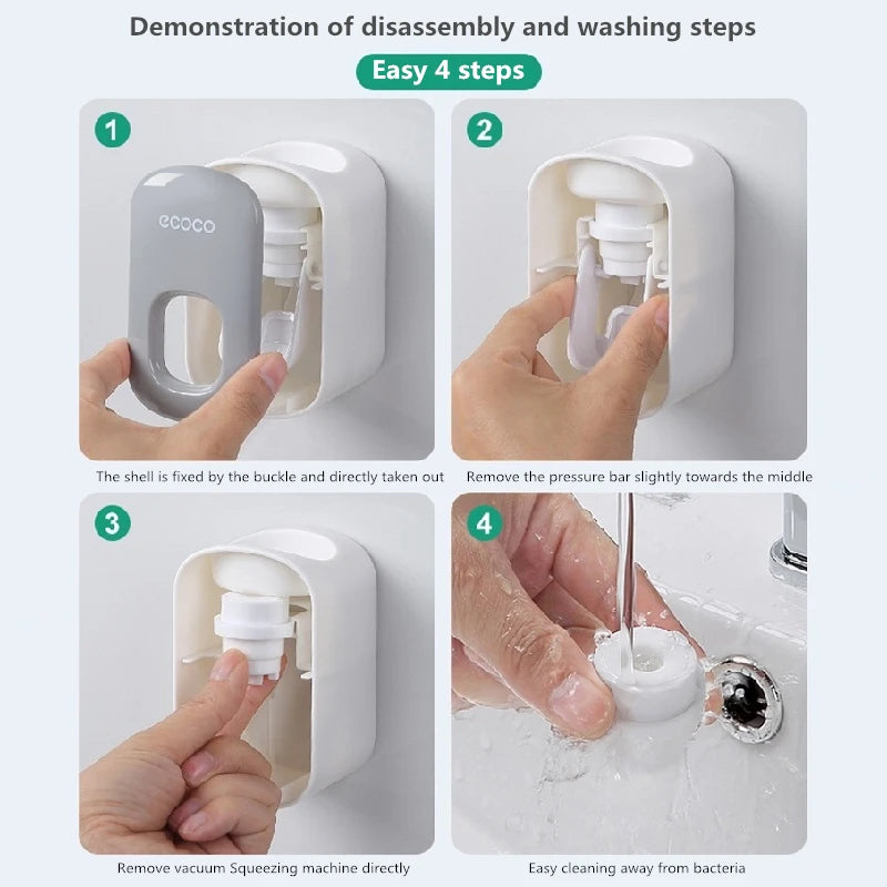 ECOCO Automatic Toothpaste Dispenser Wall Mount Bathroom Bathroom Accessories Waterproof Toothpaste Squeezer Toothbrush Holder