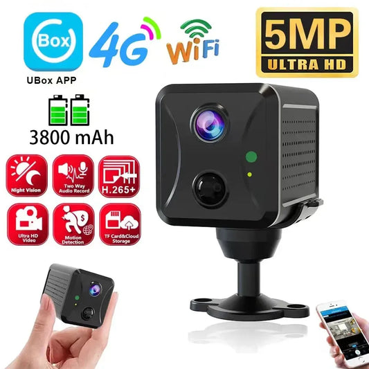 Ubox Mini 4G Security Camera SIM Card or Wifi 5MP Survalance IP Camera 3800 mAh Big Battery Low Power Voice Intercom CCTV Camera