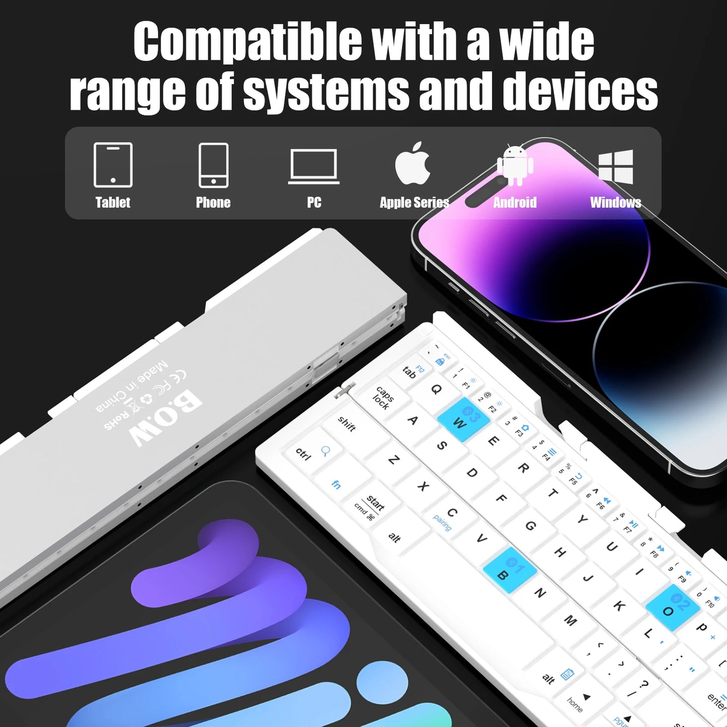 Folding Mini Wireless BT Keyboard With Magnetic Stand Aluminum Alloy Keypad For iPad iPhones Samsung Tablet Rechargeable Keypad