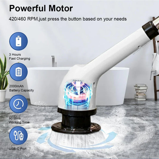 7-in-1 Electric Cleaning Brush Multifunctional Kitchen Bathroom Cleaning Brush Rotary Wireless Electric Spin Cleaning Machine