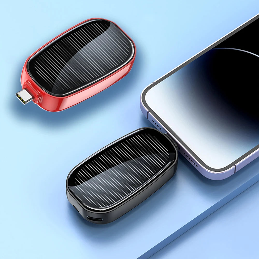 1200mAh Portable Solar Power Bank Keychain Phone Charger Mini PowerBank For Outdoor Camping Type-C Port Emergency Power Bank