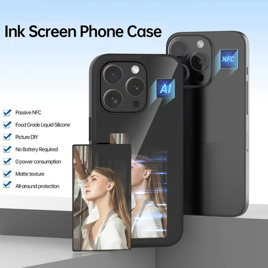 NFC Function Phone Case DIY Electronic Ink Case For iPhone 15 14 pro 3.7inch Screen Display Box Wireless Transmission Projection