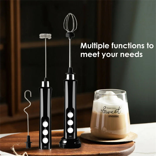 3 In 1 Handheld Milk Frother Rechargeable High Speeds Electric Milk Foam Maker 3 Speeds Adjustable Foamer For Egg Milk Coffee